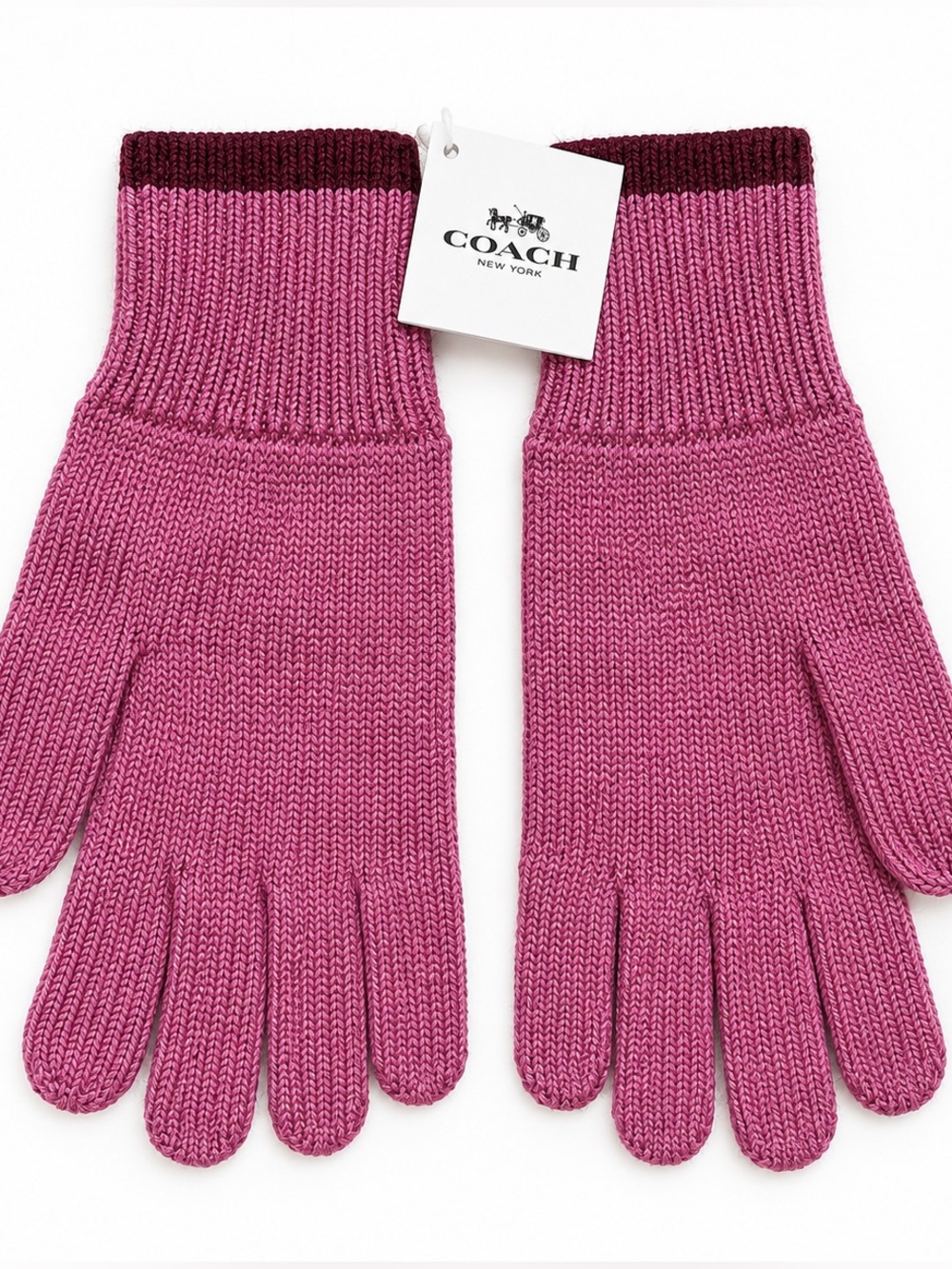 Coach Two-Tone Pink Wool Blend Knit Gloves